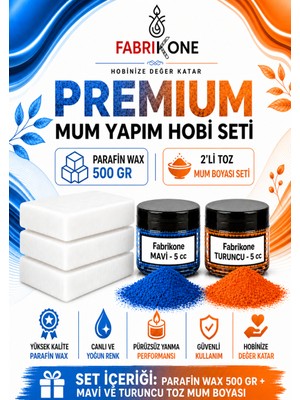 Fabrikone Premium Mum Yapım Hobi Seti - Parafin Wax 500 gr - 2'li Toz Mum Boyası Seti - Mavi, Turuncu BKFABPW5002MT