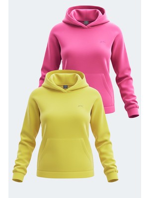 Slazenger Sassa 2  Li Set Kadın Kapüşonlu Cepli Siyah - Fuşya Sweatshırt