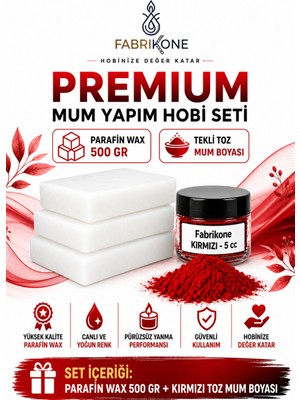 Fabrikone Premium Mum Yapım Hobi Seti - Parafin Wax 500 gr - Tekli Toz Mum Boyası - Kırmızı BKFABPW5001K