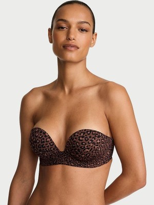 Victoria's Secret Bare Bombshell 2 Beden Büyük Gösteren Push-Up Straplez Sütyen - Leopar