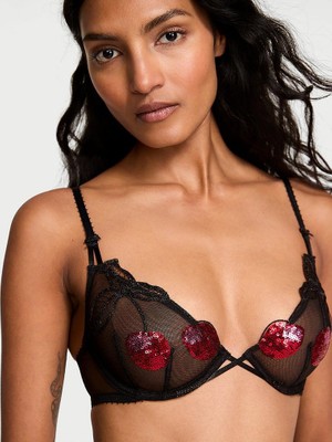 Very Sexy Işıltılı Payet Işlemeli Desteksiz Demi Sütyen - Siyah