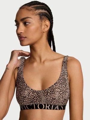 The T-Shirt Pamuklu Logo Detaylı Dekolteli Bralet - Leopar