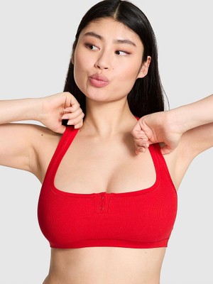Pink Pamuklu Desteksiz Sırtı Açık Bralet - Kırmızı