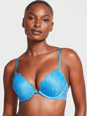 Very Sexy Bombshell Gül Dantelli Push-Up Sütyen - Kapri Mavisi