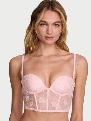 Dream Angels Çiçek Işlemeli Dekolteli Korse - Pembe Çiçekler