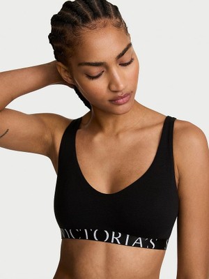 The T-Shirt Logo Detaylı Pamuklu Desteksiz Dekolteli Bralet - Siyah
