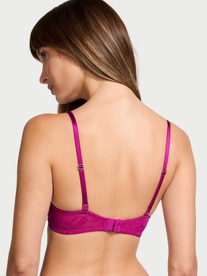 Very Sexy Bombshell Gül Dantelli 2 Beden Büyük Gösteren Push-Up Sütyen - Şok Pembe