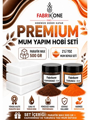 Fabrikone Premium Mum Yapım Hobi Seti - Parafin Wax 500 gr - 2'li Toz Mum Boyası Seti - Kahverengi, Turuncu BKFABPW5002KHT