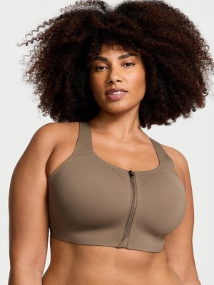 Victoria's Secret Yeni Stil! Featherweight Max Önden Fermuarlı Sporcu Sütyeni - Zeytin Yeşili