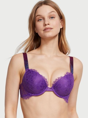 Very Sexy Dantelli Işıltılı Askılı Push-Up Sütyen - (Tek Renk)