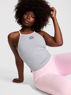 Pink All Day Pamuklu Halter Yaka Üst - Işıltılı Kırçıllı Gri