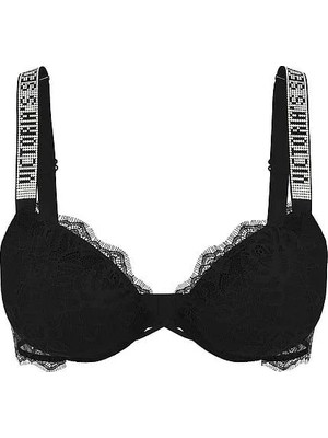Very Sexy Bombshell Iki Beden Büyük Gösteren Işıltılı Askılı Dantelli Push-Up Sütyen - (Tek Renk)