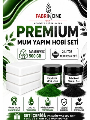 Fabrikone Premium Mum Yapım Hobi Seti - Parafin Wax 500 gr - 2'li Toz Mum Boyası Seti - Yeşil, Siyah BKFABPW5002YS