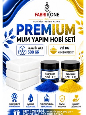 Fabrikone Premium Mum Yapım Hobi Seti - Parafin Wax 500 gr - 2'li Toz Mum Boyası Seti - Mavi, Sarı BKFABPW5002MSR