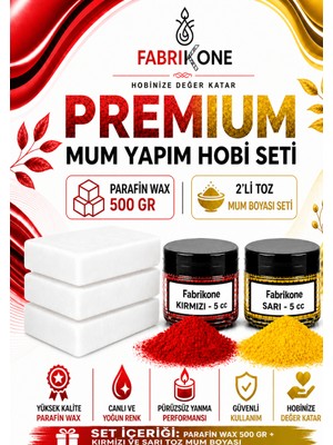 Fabrikone Premium Mum Yapım Hobi Seti - Parafin Wax 500 gr - 2'li Toz Mum Boyası Seti - Kırmızı, Sarı BKFABPW5002KSR
