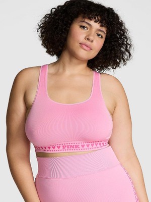 Pink Seamless Kalpli Kare Yaka Longline Sporcu Sütyeni - (Tek Renk)