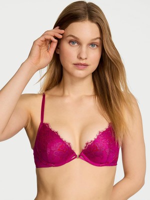 Very Sexy Dantelli Hafif Dolgu Destekli Plunge Demi Sütyen - Mor