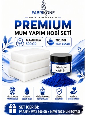 Fabrikone Premium Mum Yapım Hobi Seti - Parafin Wax 500 gr - Tekli Toz Mum Boyası - Mavi BKFABPW5001M