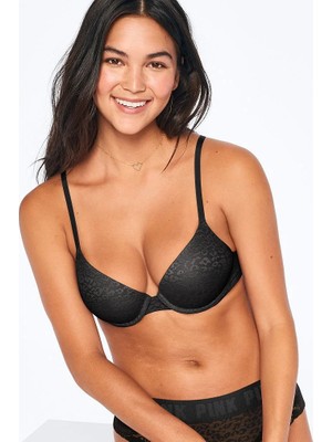 Pink Wear Everywhere Dantelli Push-Up Sütyen - Saf Siyah