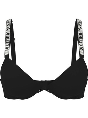 Very Sexy Işıltılı Askılı Hafif Dolgu Destekli Dekolteli Demi Sütyen - Siyah