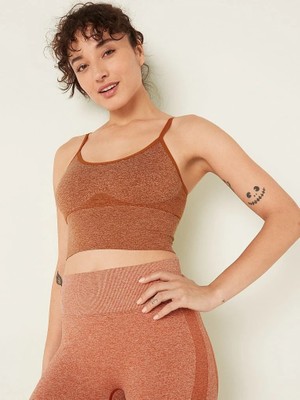 Pink Seamless Hafif Destekli Sporcu Sütyeni - Tarçınlı Marl