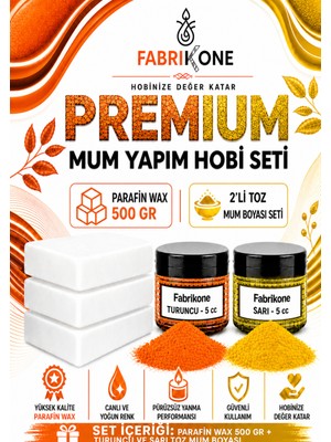 Fabrikone Premium Mum Yapım Hobi Seti - Parafin Wax 500 gr - 2'li Toz Mum Boyası Seti - Turuncu, Sarı BKFABPW5002TSR