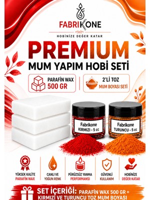 Fabrikone Premium Mum Yapım Hobi Seti - Parafin Wax 500 gr - 2'li Toz Mum Boyası Seti - Kırmızı, Turuncu BKFABPW5002KT