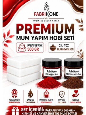 Fabrikone Premium Mum Yapım Hobi Seti - Parafin Wax 500 gr - 2'li Toz Mum Boyası Seti - Kırmızı, Kahverengi BKFABPW5002KKH