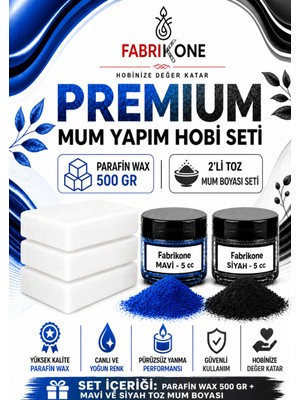 Fabrikone Premium Mum Yapım Hobi Seti - Parafin Wax 500 gr - 2'li Toz Mum Boyası Seti - Mavi, Siyah BKFABPW5002MS
