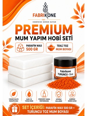 Fabrikone Premium Mum Yapım Hobi Seti - Parafin Wax 500 gr - Tekli Toz Mum Boyası - Turuncu BKFABPW5001T