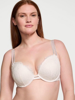 Very Sexy Işıltılı Çift Askılı Dantelli Push-Up Sütyen - Hindistan Cevizi Beyazı