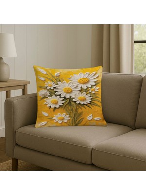 Minoza Digital Baskılı Papatya Desenli Dekoratif Kırlent Kılıfı 43X43CM