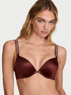 Very Sexy Bombshell Işıltılı Askılı 2 Beden Büyük Gösteren Push-Up Sütyen - Koyu Kahve