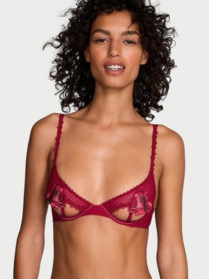 Very Sexy Kırmızı Güllü Açık Kaplı Sütyen - (Tek Renk)