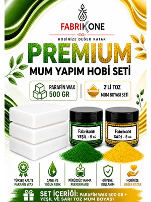 Fabrikone Premium Mum Yapım Hobi Seti - Parafin Wax 500 gr - 2'li Toz Mum Boyası Seti - Yeşil, Sarı BKFABPW5002YSR