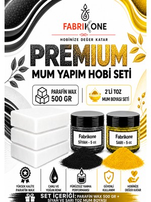 Fabrikone Premium Mum Yapım Hobi Seti - Parafin Wax 500 gr - 2'li Toz Mum Boyası Seti - Siyah, Sarı BKFABPW5002SSR