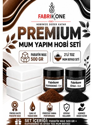 Fabrikone Premium Mum Yapım Hobi Seti - Parafin Wax 500 gr - 2'li Toz Mum Boyası Seti - Kahverengi, Siyah BKFABPW5002KHS
