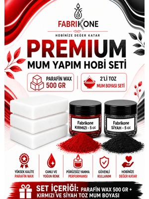 Fabrikone Premium Mum Yapım Hobi Seti - Parafin Wax 500 gr - 2'li Toz Mum Boyası Seti - Kırmızı, Siyah BKFABPW5002KS