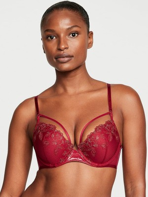 Very Sexy Midnight Affair Işlemeli Push-Up Sütyen - Parlak Kırmızı