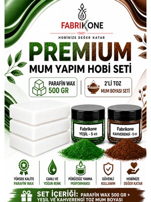 Fabrikone Premium Mum Yapım Hobi Seti - Parafin Wax 500 gr - 2'li Toz Mum Boyası Seti - Yeşil, Kahverengi BKFABPW5002YKH