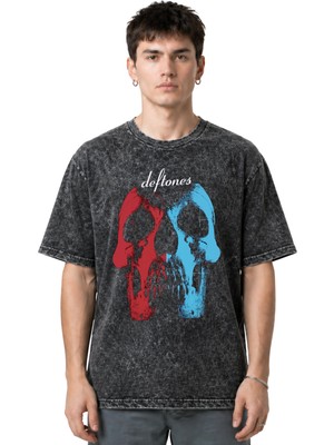 Sevbano Deftones Rock Metal Müzik Grubu Ön Baskılı Unisex Oversize Eskitme Yıkamalı Tişört