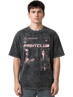 Sevbano Tasarım Efsane Film Fight Club Tyler Durden Ön Baskılı Unisex Oversize Eskitme Yıkamalı Tişört