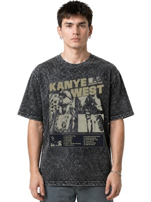 Sevbano Kanye West Rapper Şarkıcı Ön Baskılı Unisex Oversize Eskitme Yıkamalı Tişört