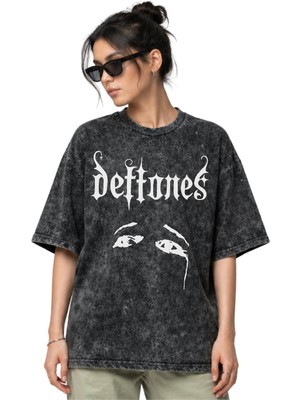 Sevbano Deftones Rock Metal Müzik Grubu Ön Baskılı Unisex Oversize Eskitme Yıkamalı Tişört