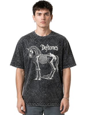 Sevbano Deftones Rock Metal Müzik Grubu Ön Baskılı Unisex Oversize Eskitme Yıkamalı Tişört