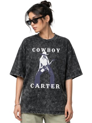 Sevbano Beyonce Cowboy Carter Şarkıcı Ön Baskılı Unisex Oversize Eskitme Yıkamalı Tişört