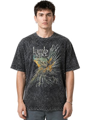 Sevbano Lamb Of God Rock Metal Müzik Grubu Ön Baskılı Unisex Oversize Eskitme Yıkamalı Tişört