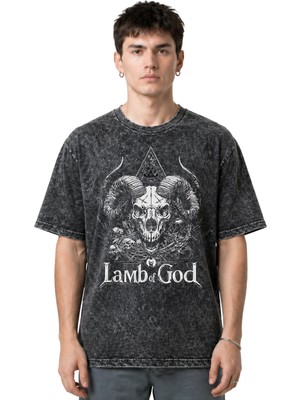 Sevbano Lamb Of God Rock Metal Müzik Grubu Ön Baskılı Unisex Oversize Eskitme Yıkamalı Tişört