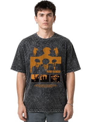 Sevbano Peaky Blinders Efsane Dizi Tommy Shelby Ön Baskılı Unisex Oversize Eskitme Yıkamalı Tişört