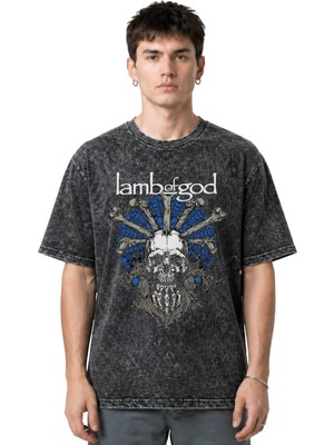 Sevbano Lamb Of God Rock Metal Müzik Grubu Ön Baskılı Unisex Oversize Eskitme Yıkamalı Tişört